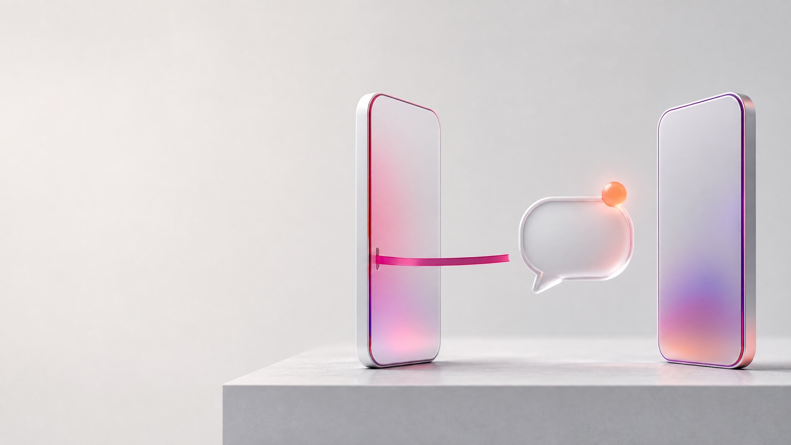 Instagram failed to send message: a frosted chat bubble stopped between two phones, its magenta thread broken