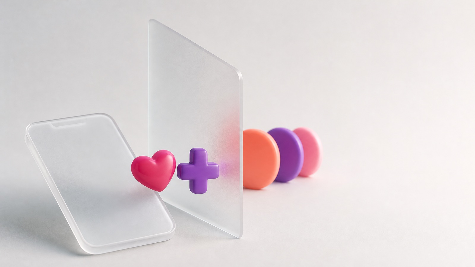 You can't interact with certain accounts on Instagram: a magenta heart and plum follow token stopped by a frosted glass pane before three avatar discs